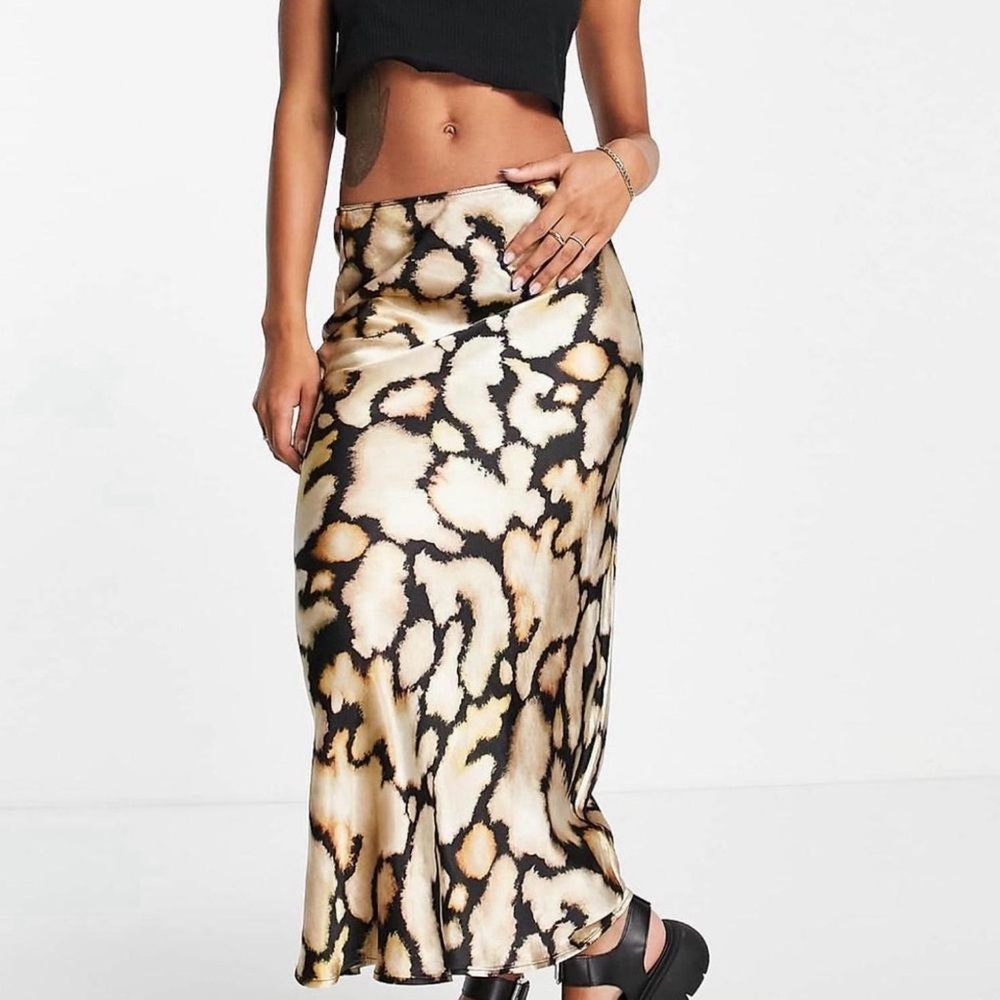Topshop Tortoise Print Satin Midi Skirt
